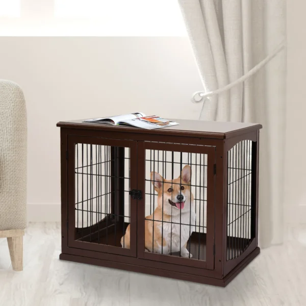 Hondenkooi voor thuis, afsluitbare hondenbox met 2 ingangen, hondenhuis voor kleine honden, bruin, 58,5 x 81 x 66 cm 2