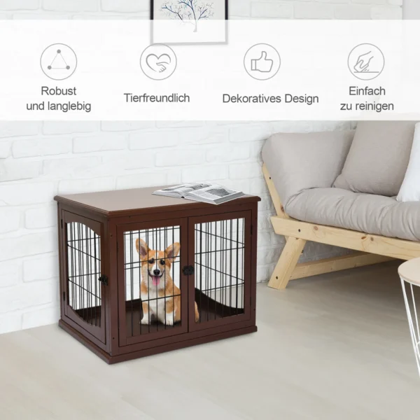 Hondenkooi voor thuis, afsluitbare hondenbox met 2 ingangen, hondenhuis voor kleine honden, bruin, 58,5 x 81 x 66 cm 5