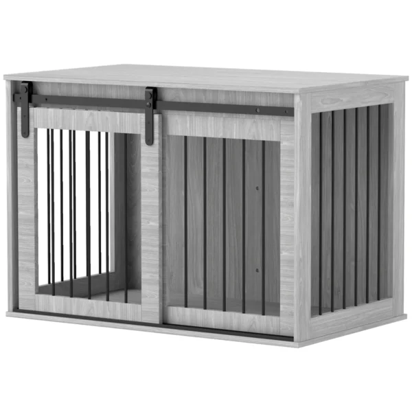 Hondenkooi voor thuis, afsluitbare hondenhok met ingang, hondenbox met schuifdeur, hondenhuis voor grote honden onder 30 kg, grijs, 98 x 58 x 61 cm 1