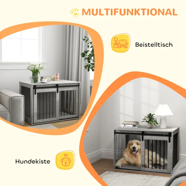 Hondenkooi voor thuis, afsluitbare hondenhok met ingang, hondenbox met schuifdeur, hondenhuis voor grote honden onder 30 kg, grijs, 98 x 58 x 61 cm 6
