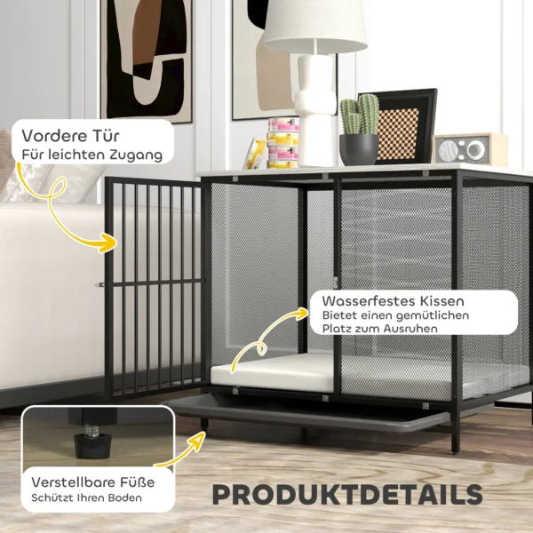Hondenkooi voor thuis, afsluitbare hondenkennel met kussen, hondenbox met pallets, hondenhuis voor middelgrote honden onder 20 kg, grijs, 88 x 55 x 71 cm 8
