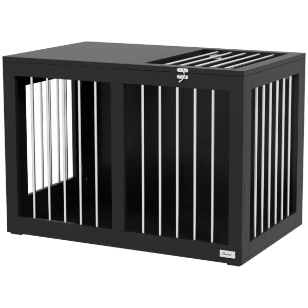 Hondenkooi voor thuis, hondenhok, huisdierkooi voor middelgrote honden, hondenbox met deuren, hondenhuis, transportkooi, zwart, 80 x 50 x 56,5 cm 1
