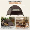 Hondenligbed buiten met dak, verhoogd hondenbed voor grote honden, verkoelend huisdierenbed met wasbaar mesh metalen frame draagtas, huisdierenbed voor buiten kamperen 91x76x90cm, koffie 5