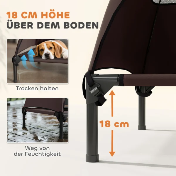 Hondenligbed buiten met dak, verhoogd hondenbed voor grote honden, verkoelend huisdierenbed met wasbaar mesh metalen frame draagtas, huisdierenbed voor buiten kamperen 91x76x90cm, koffie 6
