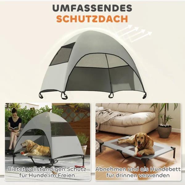 Hondenligbed buiten met dak, verhoogd hondenbed voor grote honden, verkoelend huisdierligbed met wasbaar mesh metalen frame draagtas, huisdierbed voor buiten kamperen 106x76x99cm, lichtgrijs 5