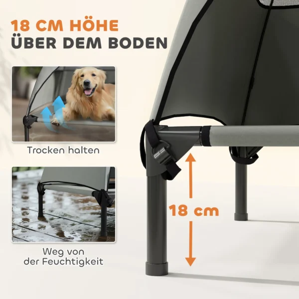Hondenligbed buiten met dak, verhoogd hondenbed voor grote honden, verkoelend huisdierligbed met wasbaar mesh metalen frame draagtas, huisdierbed voor buiten kamperen 106x76x99cm, lichtgrijs 6