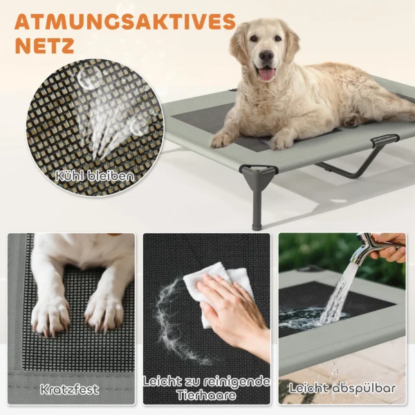 Hondenligbed buiten met dak, verhoogd hondenbed voor grote honden, verkoelend huisdierligbed met wasbaar mesh metalen frame draagtas, huisdierbed voor buiten kamperen 106x76x99cm, lichtgrijs 7