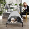 Hondenligbed buiten met dak, verhoogd hondenbed voor middelgrote honden, verkoelend huisdierligbed met wasbaar mesh metalen frame draagtas, huisdierbed voor buiten kamperen 76x61x71cm, lichtgrijs 9