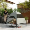 Hondenligbed outdoor met dak, verhoogd hondenbed voor grote honden, verkoelend huisdierligbed met wasbaar mesh metalen frame draagtas, huisdierbed voor buiten kamperen 91x76x90cm, lichtgrijs 10