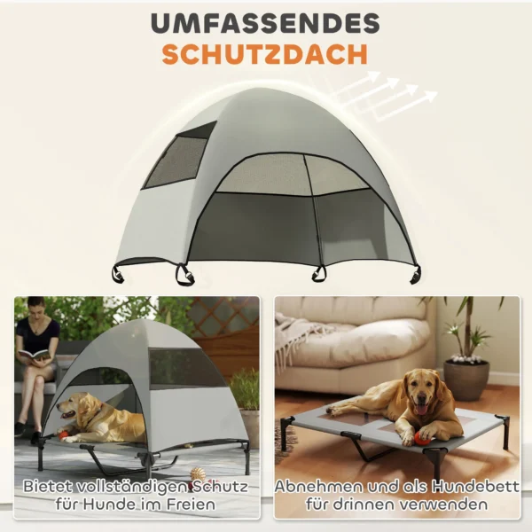 Hondenligbed outdoor met dak, verhoogd hondenbed voor grote honden, verkoelend huisdierligbed met wasbaar mesh metalen frame draagtas, huisdierbed voor buiten kamperen 91x76x90cm, lichtgrijs 5