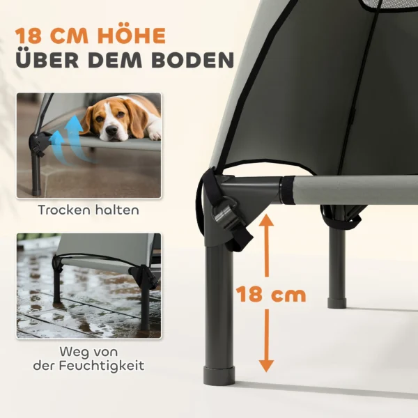 Hondenligbed outdoor met dak, verhoogd hondenbed voor grote honden, verkoelend huisdierligbed met wasbaar mesh metalen frame draagtas, huisdierbed voor buiten kamperen 91x76x90cm, lichtgrijs 6