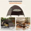 Hondenligstoel outdoor met dak, verhoogd hondenbed voor grote honden, verkoelend huisdierligbed met wasbaar mesh metalen frame draagtas, huisdierbed voor buiten kamperen 106x76x99cm, koffie 5