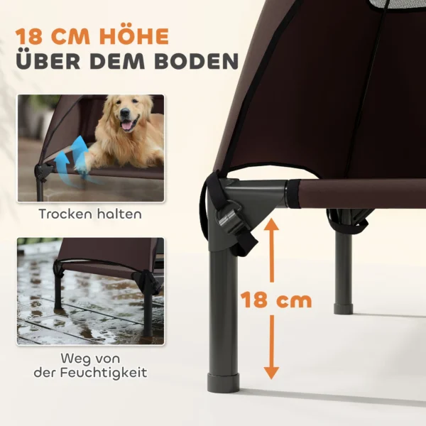 Hondenligstoel outdoor met dak, verhoogd hondenbed voor grote honden, verkoelend huisdierligbed met wasbaar mesh metalen frame draagtas, huisdierbed voor buiten kamperen 106x76x99cm, koffie 6