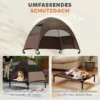 Hondenligstoel outdoor met dak, verhoogd hondenbed voor middelgrote honden, verkoelende huisdierligstoel met wasbaar mesh metalen frame draagtas, huisdierbed voor buiten kamperen 76x61x71cm, koffie 5