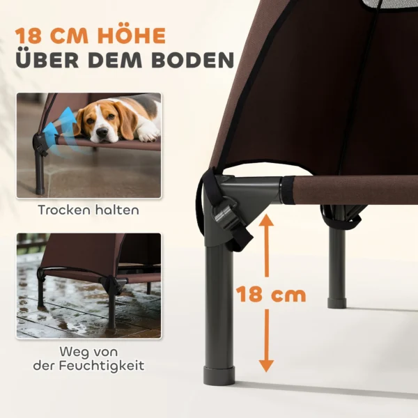 Hondenligstoel outdoor met dak, verhoogd hondenbed voor middelgrote honden, verkoelende huisdierligstoel met wasbaar mesh metalen frame draagtas, huisdierbed voor buiten kamperen 76x61x71cm, koffie 6