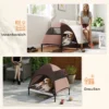 Hondenligstoel outdoor met dak, verhoogd hondenbed voor middelgrote honden, verkoelende huisdierligstoel met wasbaar mesh metalen frame draagtas, huisdierbed voor buiten kamperen 76x61x71cm, koffie 8