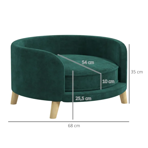 Hondensofa huisdiersofa in fluweeluitstraling met kussen, verhoogd ontwerp & houten poten, groen 4