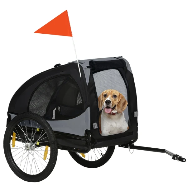 Hondentransportaanhangwagen tot 20kg voor middelgrote honden, met netvensters, veiligheidslijn, 140x71x83cm, oxford stof, zwart 1