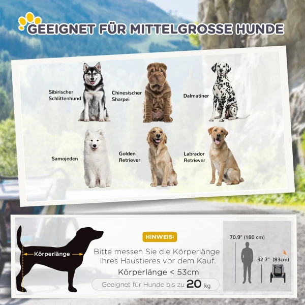 Hondentransportaanhangwagen tot 20kg voor middelgrote honden, met netvensters, veiligheidslijn, 140x71x83cm, oxford stof, zwart 5
