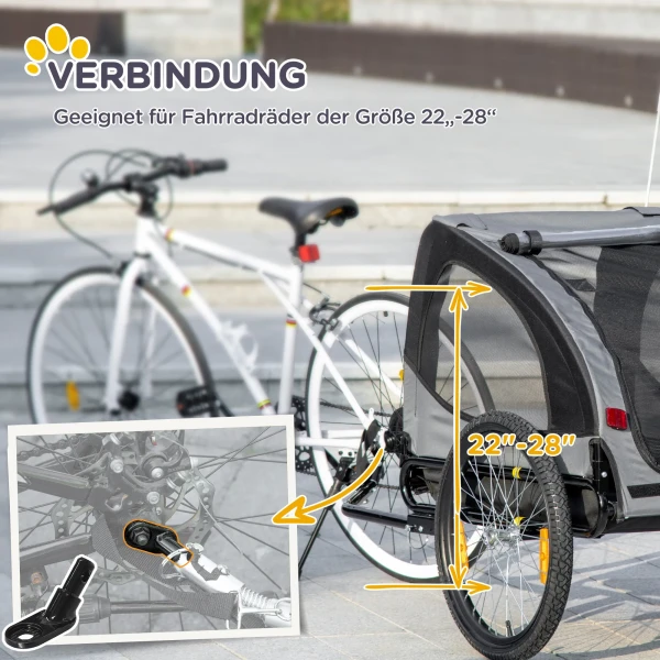 Hondentransportaanhangwagen tot 20kg voor middelgrote honden, met netvensters, veiligheidslijn, 140x71x83cm, oxford stof, zwart 8