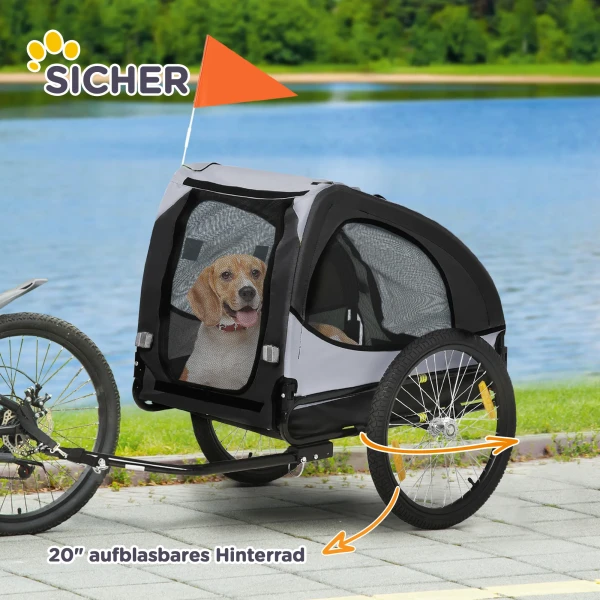 Hondentransportaanhangwagen tot 20kg voor middelgrote honden, met netvensters, veiligheidslijn, 140x71x83cm, oxford stof, zwart 9