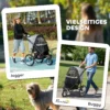 Hondenwagen jogger opvouwbare hondenbuggy voor kleine honden & katten tot 10 kg, kattenbuggy met 3 grote rubberen wielen, kussen, netvensters, opbergmand, kattenwagen met veiligheidslijnen, grijs 5