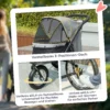 Hondenwagen jogger opvouwbare hondenbuggy voor kleine honden & katten tot 10 kg, kattenbuggy met 3 grote rubberen wielen, kussen, netvensters, opbergmand, kattenwagen met veiligheidslijnen, grijs 7