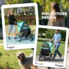 Hondenwagen jogger opvouwbare hondenbuggy voor kleine honden & katten tot 10 kg, kattenbuggy met 3 grote rubberen wielen, kussen, netvensters, opbergmand, kattenwagen met veiligheidslijnen, turkoois 5