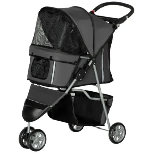 Hondenwagen opvouwbare hondenbuggy voor honden & katten tot 10 kg kattenbuggy met kussen, netvensters, drankhouder, opbergtas, kattenwagen buggy donkergrijs 1