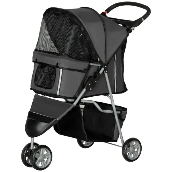 Hondenwagen opvouwbare hondenbuggy voor honden & katten tot 10 kg kattenbuggy met kussen, netvensters, drankhouder, opbergtas, kattenwagen buggy donkergrijs 1