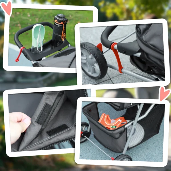 Hondenwagen opvouwbare hondenbuggy voor honden & katten tot 10 kg kattenbuggy met kussen, netvensters, drankhouder, opbergtas, kattenwagen buggy donkergrijs 9