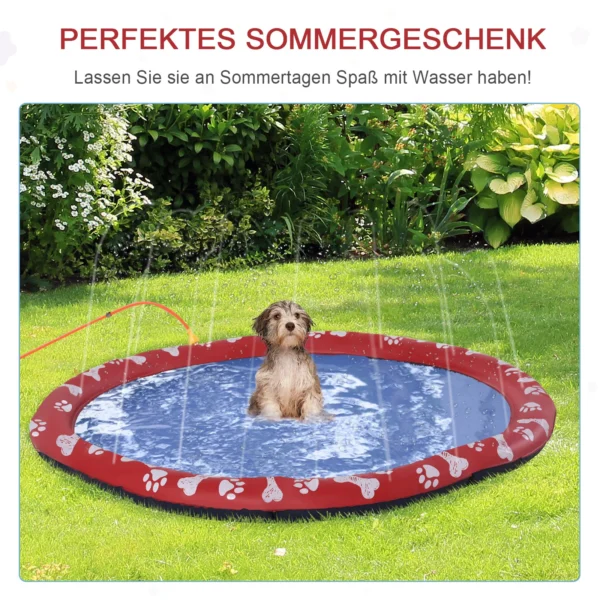 Hondenzwembad voor honden, watermat Ø150 cm honden plonsbad spat water speelmat, antislip, voor tuin, kamperen, rood 8