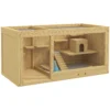 Houten hamsterkooi, speelhuis voor woestijnratten, met schommels, ladders, openklapbaar dak, hut, 100cm, natuur 1