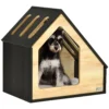 Houten hondenhok gezellige indoor kattenhol & hondenslaapplaats met kussen, voor kleine honden tot 8kg, 60x40x59,2cm 1