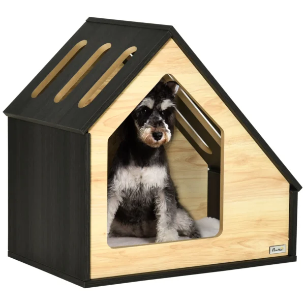 Houten hondenhok gezellige indoor kattenhol & hondenslaapplaats met kussen, voor kleine honden tot 8kg, 60x40x59,2cm 1