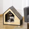 Houten hondenhok gezellige indoor kattenhol & hondenslaapplaats met kussen, voor kleine honden tot 8kg, 60x40x59,2cm 2