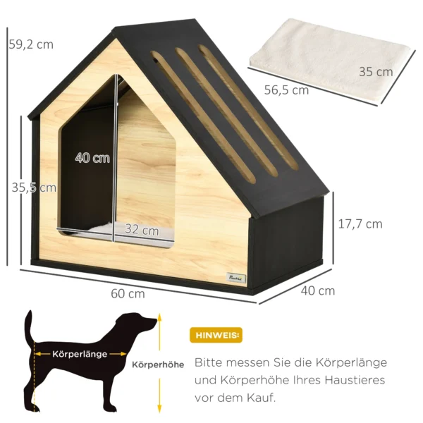 Houten hondenhok gezellige indoor kattenhol & hondenslaapplaats met kussen, voor kleine honden tot 8kg, 60x40x59,2cm 4