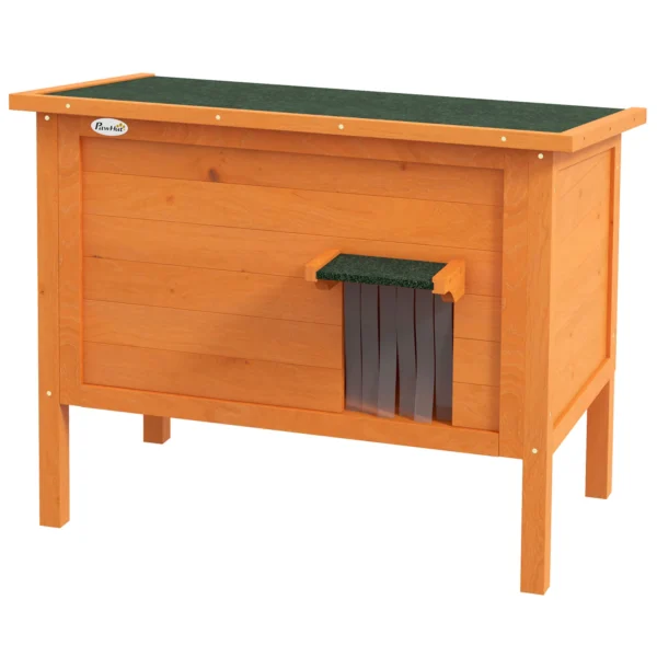 Houten kattenhuis met deurgordijn buiten, geïsoleerd, verhoogd ontwerp, voor kleine dieren, oranje, 60x60x81,5cm 1