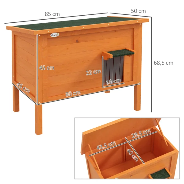 Houten kattenhuis met deurgordijn buiten, geïsoleerd, verhoogd ontwerp, voor kleine dieren, oranje, 60x60x81,5cm 4