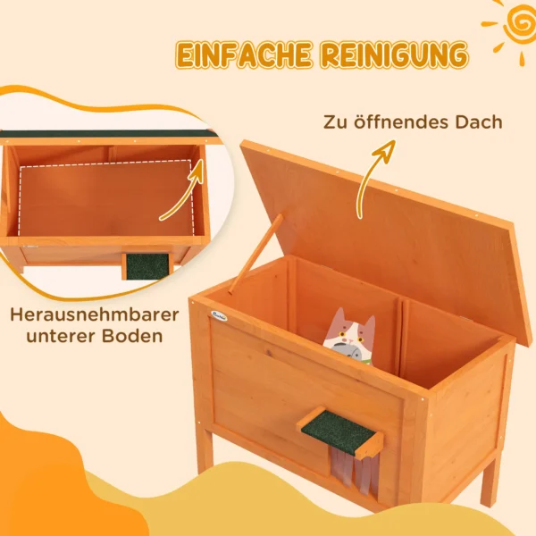 Houten kattenhuis met deurgordijn buiten, geïsoleerd, verhoogd ontwerp, voor kleine dieren, oranje, 60x60x81,5cm 6