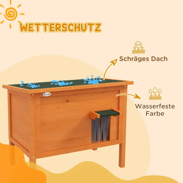 Houten kattenhuis met deurgordijn buiten, geïsoleerd, verhoogd ontwerp, voor kleine dieren, oranje, 60x60x81,5cm 7