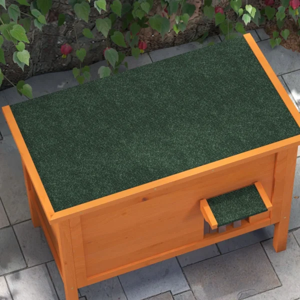 Houten kattenhuis met deurgordijn buiten, geïsoleerd, verhoogd ontwerp, voor kleine dieren, oranje, 60x60x81,5cm 9