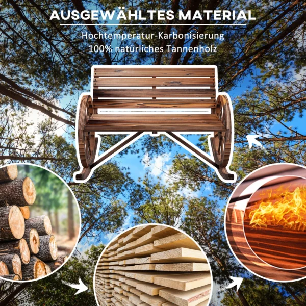 Houten schommelbank, 2 zits schommelbank met armleuning, belastbaar tot 240 kg, voor tuin & balkon, verkoold houtontwerp 6