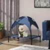 Huisdierbed buiten met baldakijn, verhoogd, netstof, uv bescherming, donkerblauw, voor middelgrote honden 2