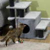 Huisdiertrap 3/4 staps kattentrap met slaapgrot & speelbal, pluche hoes, stabiele spaanplaat voor katten 10