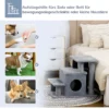 Huisdiertrap 3/4 staps kattentrap met slaapgrot & speelbal, pluche hoes, stabiele spaanplaat voor katten 8