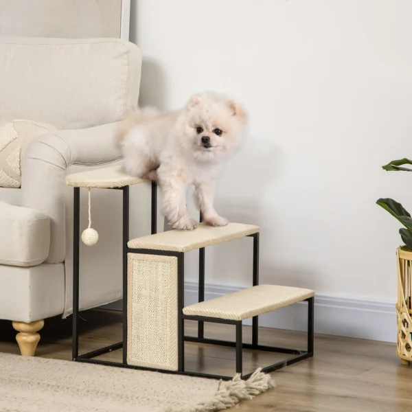 Huisdiertrap 3 traps kattentrap hondentrap met krabplank en speelbal van staal en sisal 51x54x53cm voor katten en honden 2