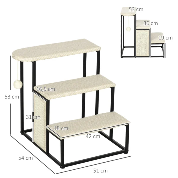 Huisdiertrap 3 traps kattentrap hondentrap met krabplank en speelbal van staal en sisal 51x54x53cm voor katten en honden 4
