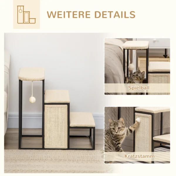 Huisdiertrap 3 traps kattentrap hondentrap met krabplank en speelbal van staal en sisal 51x54x53cm voor katten en honden 6