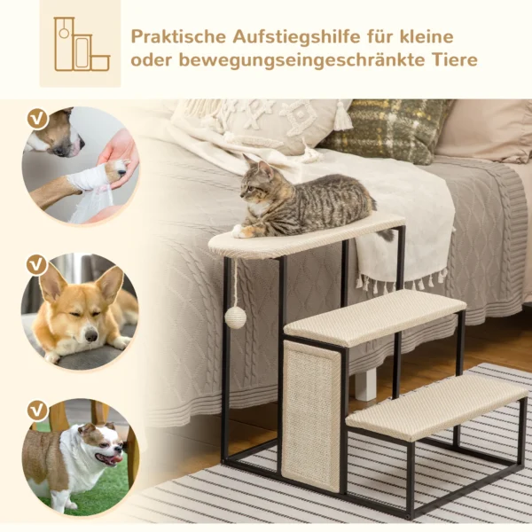 Huisdiertrap 3 traps kattentrap hondentrap met krabplank en speelbal van staal en sisal 51x54x53cm voor katten en honden 7